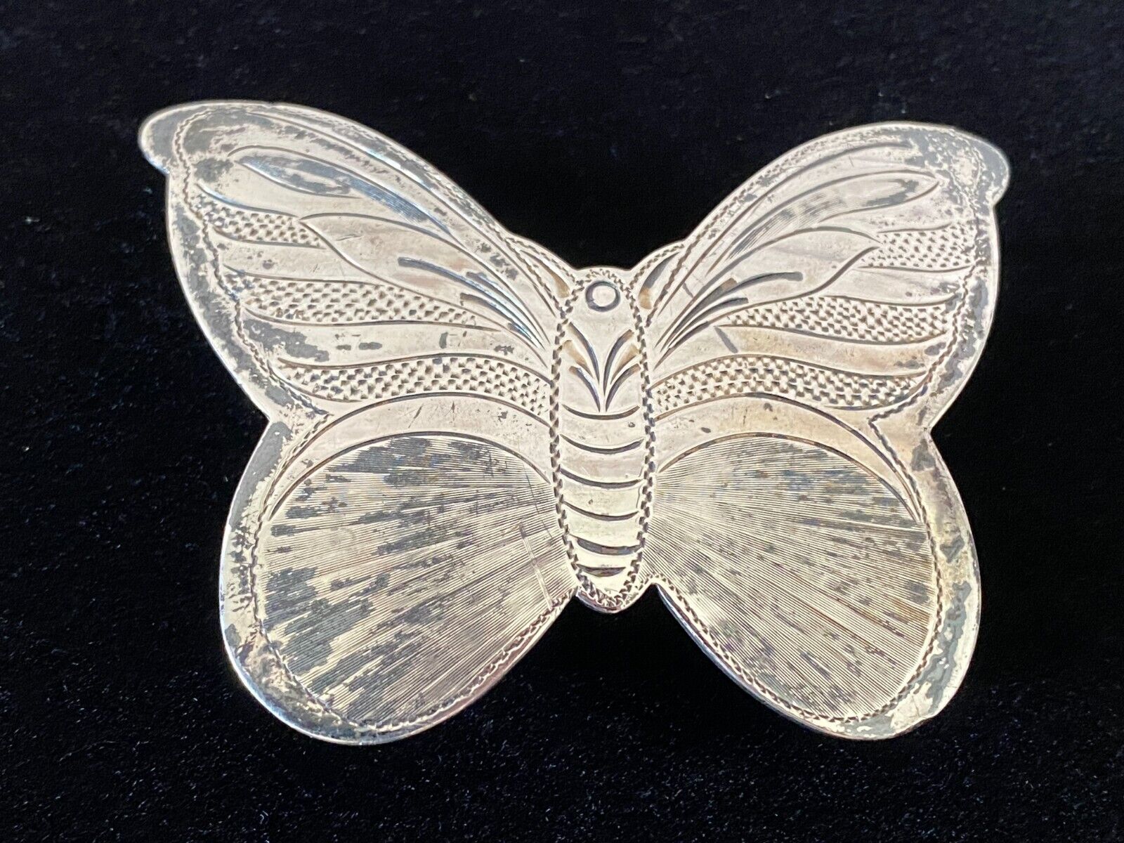Vintage Diablo Sterling Silver Overlay Butterfly Etched Belt Buckle 53g