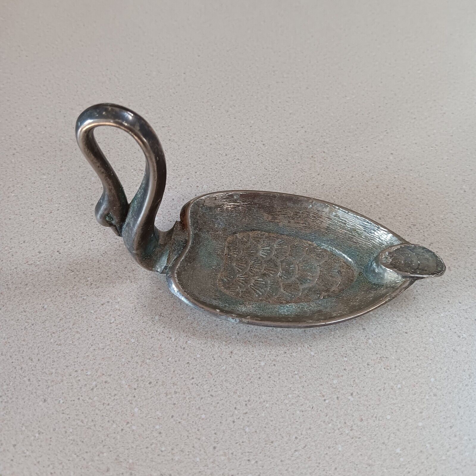 Vintage Silverplated Metal Unique  Swan Ashtray Trinket Pin dish