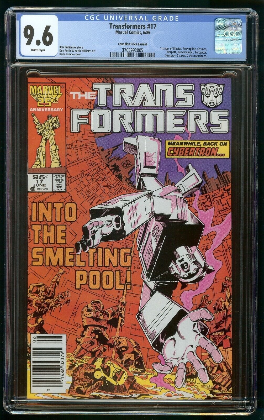 TRANSFORMERS #17 (1986) CGC 9.6 CANADIAN PRICE VARIANT CPV WHITE PAGES