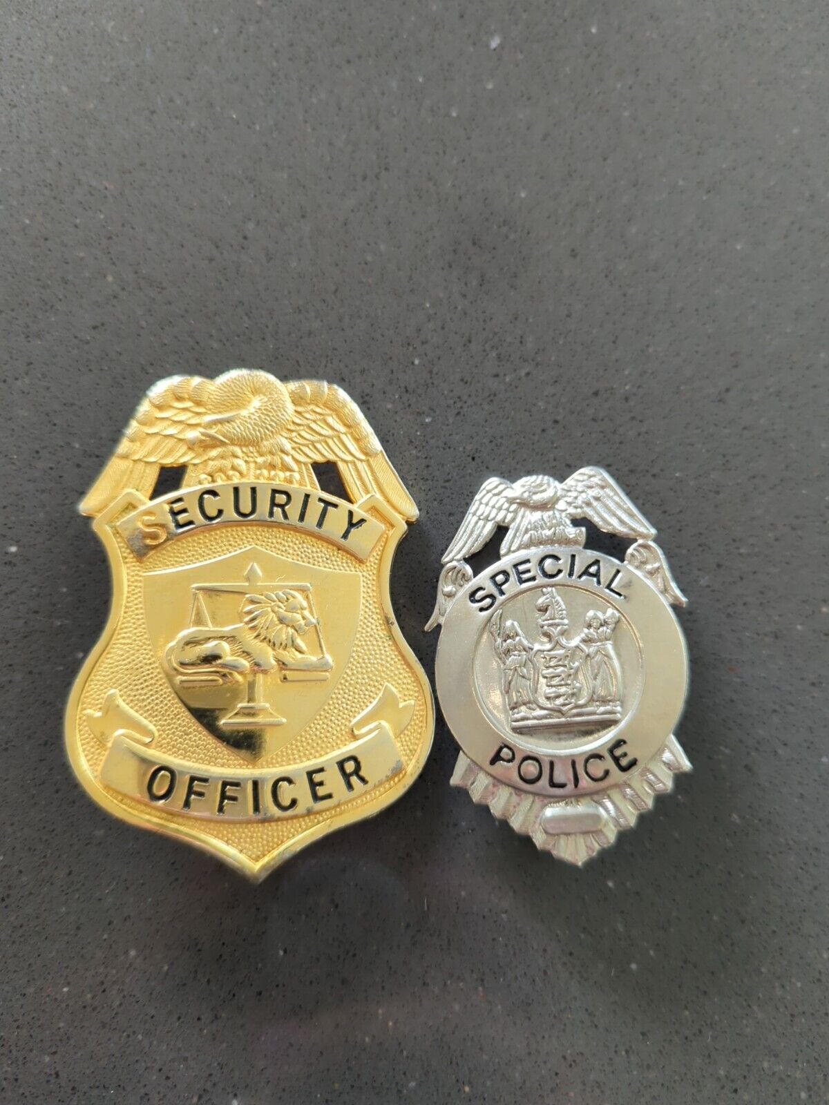2 Obsolete Special Police Badge Security Officer Badge Gold Silver Vintage C67