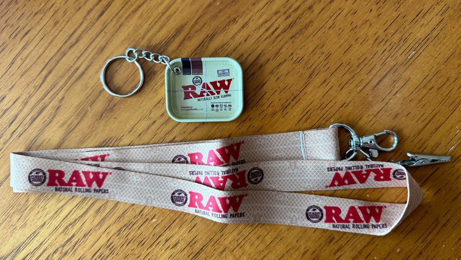 RAW Rolling Papers Smokers Lanyard~Swivel Clasp~RAW Tiny Tray Key Chain Combo