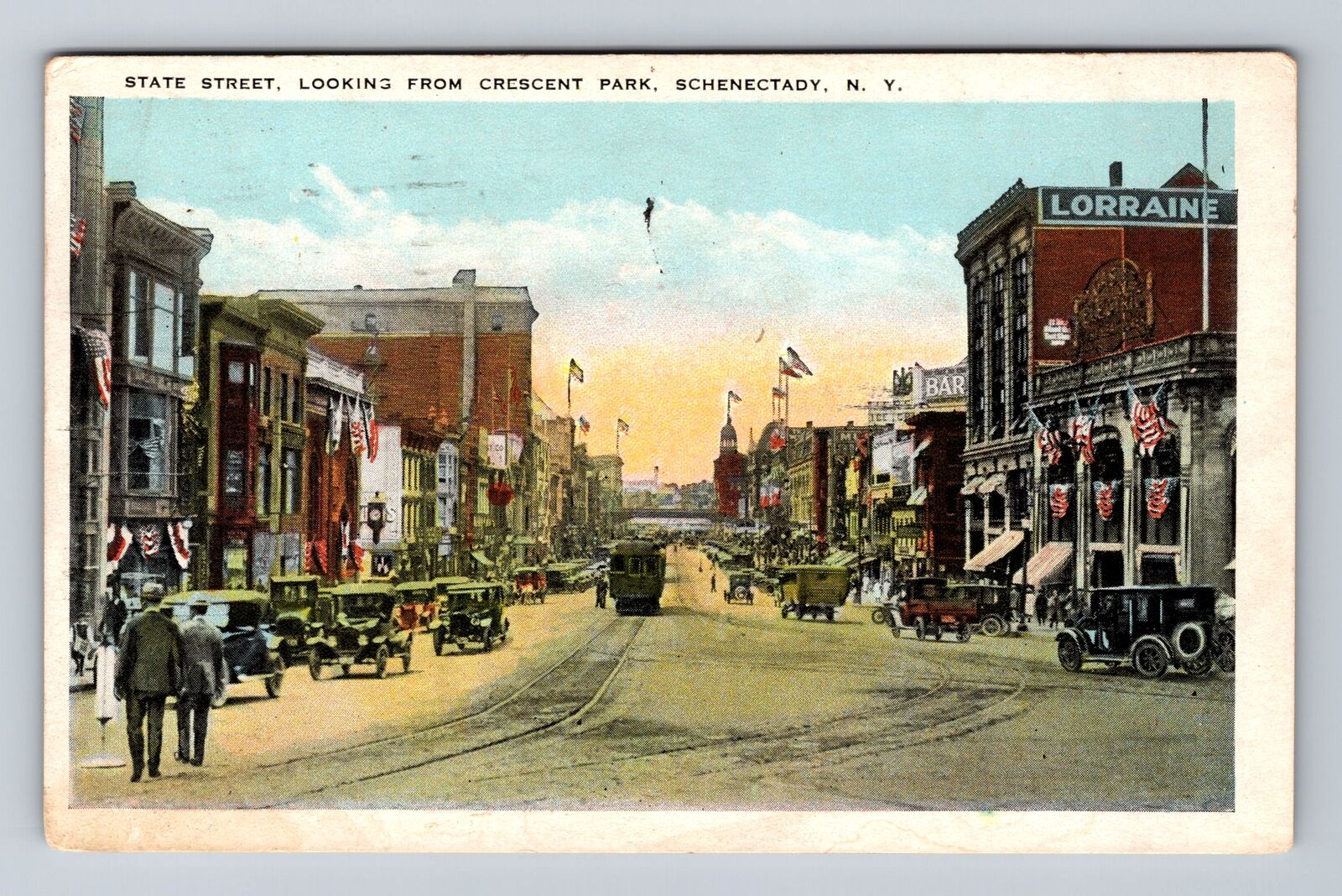 Schenectady NY-New York, State Street, Crescent Park, Vintage c1923 Postcard