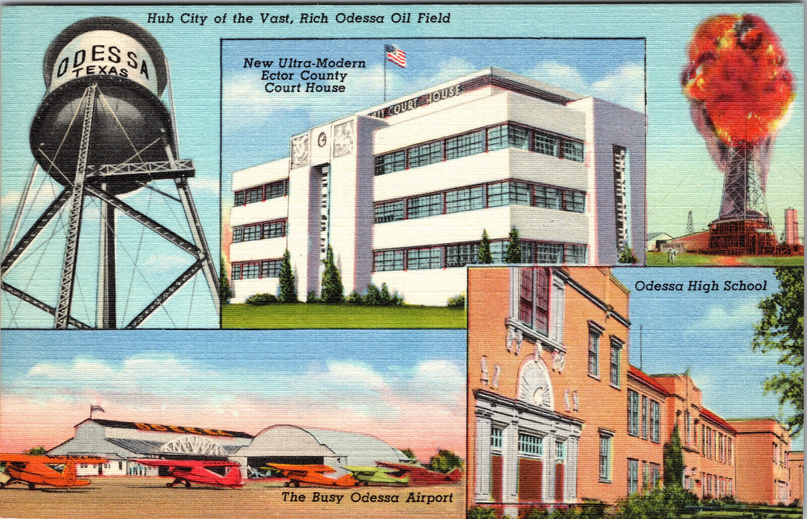 Odessa Texas Hub City Of Rich Oil Fields Linen Postcard C- 1930's - 1950's 