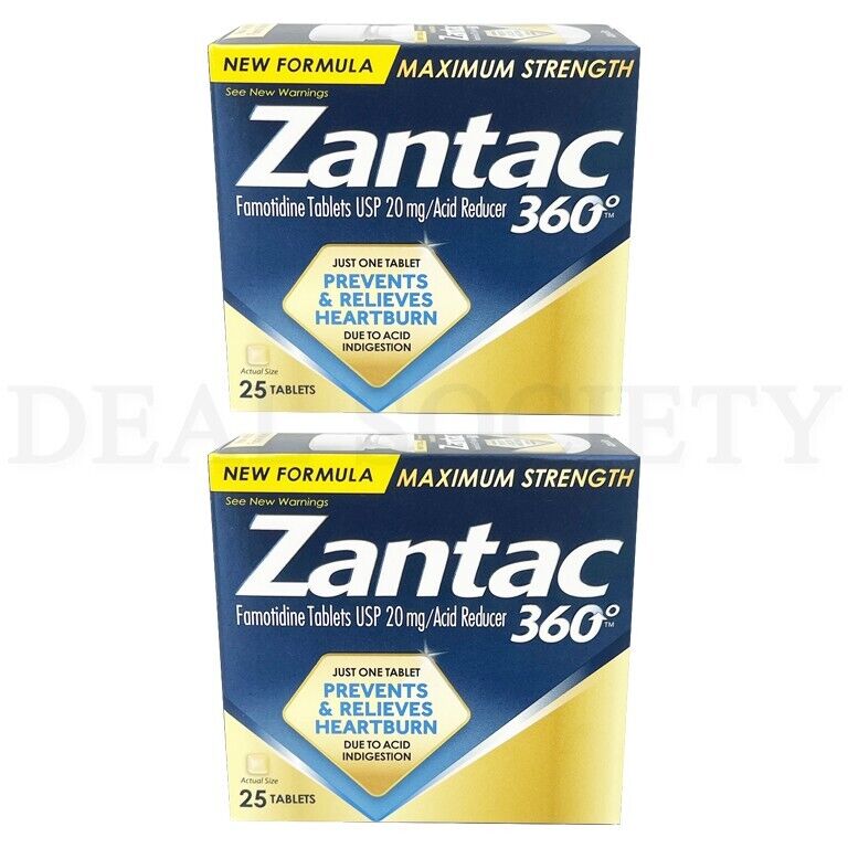 Zantac 360 Maximum Strength Heartburn Relief Tablets 25 Count Lot of 2