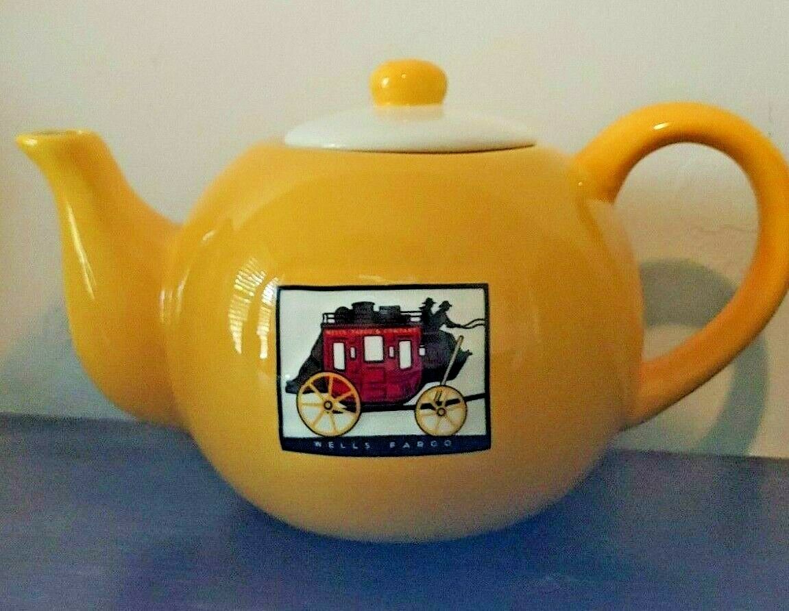 2005 Wells Fargo & Co Stagecoach Logo Promo Rare Yellow Teapot Advertising
