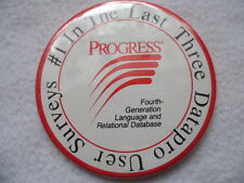 Tech Advertising Pinback Button Progress Computer Language DataBase Vintage picture