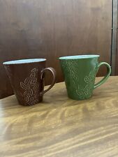 2 Starbucks Coffee Mugs Cups Raised Green And Brown  Leaves Inside  2007 picture