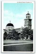 Crowley Louisiana LA Postcard St. Michael Church Exterior Roadside Scene c1940's picture