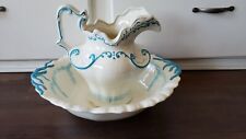 Vintage Large Arnels Porcelain Water Pitcher and Basin White - Blue  picture