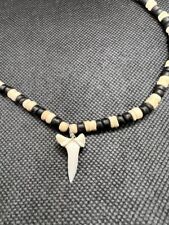 Real Mako Shark Medium Tooth on a Brown and off-white Beaded Necklace picture