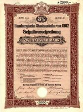 Hamburgische Staatsanleihe - 2,000 or 500 Marks Bond (Uncanceled) - Foreign Bond picture