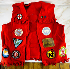 Vintage Boy Scouts of America Red Felt Vest - 21 Patches Badges 1960s picture