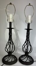 Vintage Heavy Twisted Black Wrought Iron Table Lamps - Pair Of 56cm Tall picture