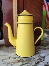Vintage French Yellow Enamelware Coffee Pot Urn picture