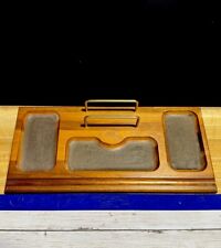 Vintage Wooden Mid Century Desk Top Organizer with Brass Accents Wood Valet picture