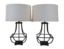 2 Vintage Deerfield Modern Iron Crackle Finish Open Cage Lamps 31
