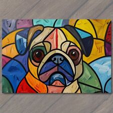 POSTCARD Dog Pug Puggle Colorful Sweet Cubism Retro Look Cute Funny Retro Art picture