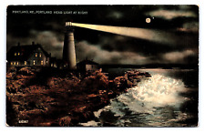 1900s Portland ME Portland Head Light at Night Unposted Divided Antique Postcard picture