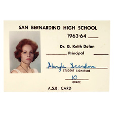San Bernardino High School ID Card 1960s California 10th Grade Student B3497 picture