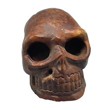 Skull figurine studio art collector peace holes carved handmade brown READ picture