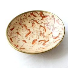 Rare Vgt Japanese Porcelain Bowl Hand Painted Horses Equestrian Trinket Dish 6