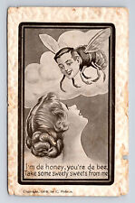 1910 Artist C HOBSON Anthropomorphic Man Bee Romance Humor Fantasy Postcard picture