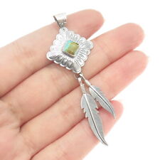 QUOC TURQUOISE Old Pawn 925 Sterling Silver Vintage Turquoise Feather Pendant picture