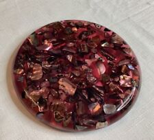 PLYMPTON’s GENUINE ABALONE LUCITE TRIVET HOT PLATE RED Iridescent picture