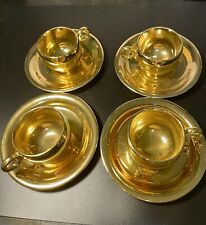 Homer Laughlin USA Vintage 1940’s Eggshell Set Of 4 Gold Demitasse Cup Saucer picture