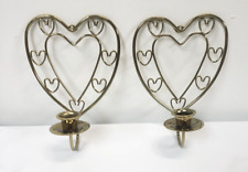 2 Vintage Gold Tone Heart Shaped Candle Holder Wall Decor Set Hollywood Regency picture
