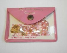 Vtg new pink plastic gold tone My Little Flower Saint St Therese rosary chaplet picture