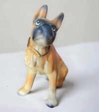 Vtg Boxer Dog Figurine Bone China Sitting 1950s Fawn Chain Collar Pit Bull picture