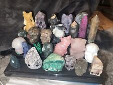 Set Of 25 Carved Stones, Cat, Scull, Cow, Girl, Moon, Mushroom 4.5 Lb picture
