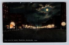 Topeka KS-Kansas, The White Way By Moonlight, Antique Vintage c1912 Postcard picture