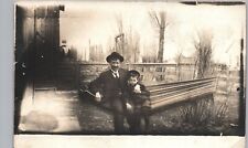 DAD & SON IN HAMMOCK original real photo postcard rppc double exposure? ~ghost picture
