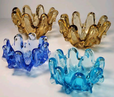 Art Glass Bowls 8 Finger Set of 4 Murano Style Blue & Amber Nesting Stacking MCM picture