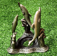 Vintage Jumping Dolphins Pewter Statue Sculpture - Candle Holder 4