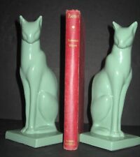 Frankart sitting cat bookends art deco greenie finish metal a pair made in USA picture