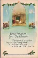 c1910s Religious CHRISTMAS Postcard Nativity Scene / Luke 2:11 Bible Verse picture