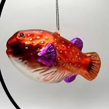 Old World HAND BLOWN Glass Puffer Fish Nautical Christmas Ornament  picture