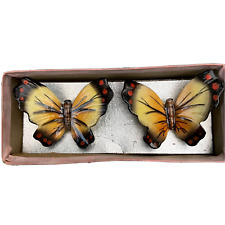 VTG Japanese painted Ceramic Butterfly Figurines Rings JPIA 1002/4137 Set of 2 picture