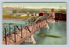 Elmira NY- New York, Lake Street Bridge, Aerial, Vintage Souvenir Postcard picture