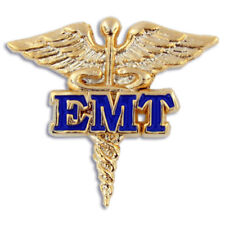 EMT FIRE GOLD CADUCEUS BLUE  MEDICAL BADGE PIN picture