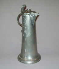 Old Antique Vtg 19th Ca 1800s Pewter Flagon Maker Marked Heart Shape Spout Cover picture