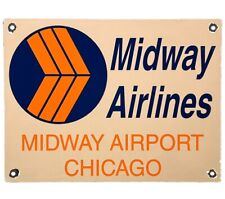 VINTAGE MIDWAY AIRLINES PORCELAIN SIGN CHICAGO AIRPORT ORD HANGAR GAS OIL PUMP picture