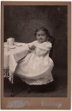 CIRCA 1890s CABINET CARD ERIKSON CUTE YOUNG GIRL WITH TEASET CHICAGO ILLINOIS picture