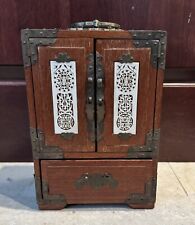 Vintage Asian Wood Inlaid and Brass Jewelry Box picture