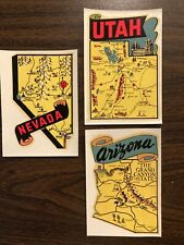 Lot of 3 Vintage Southwest State Map Decals & Sleeves - Nevada, Utah & Arizona picture