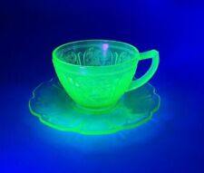 Vtg Jeannette Depression Glass Cherry Blossom Green Uranium Teacup And Saucer picture