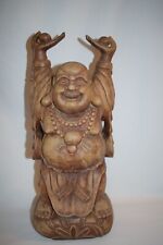 Vintage Wooden Joyful Buddha Statue 15 inches picture